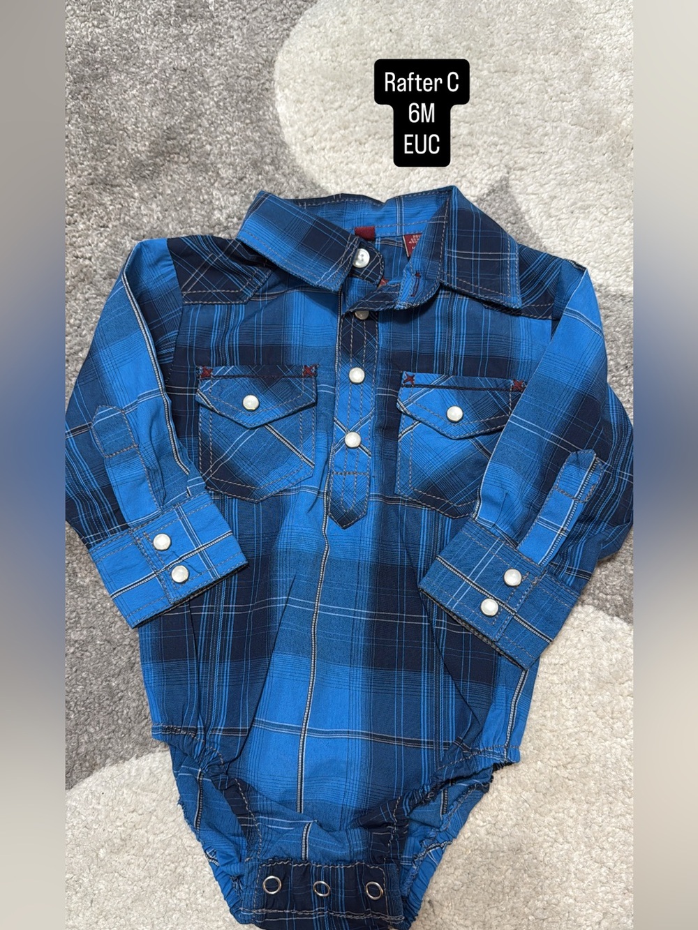 Rafter C Infant Blue Plaid Button-Front Shirt Bodysuit